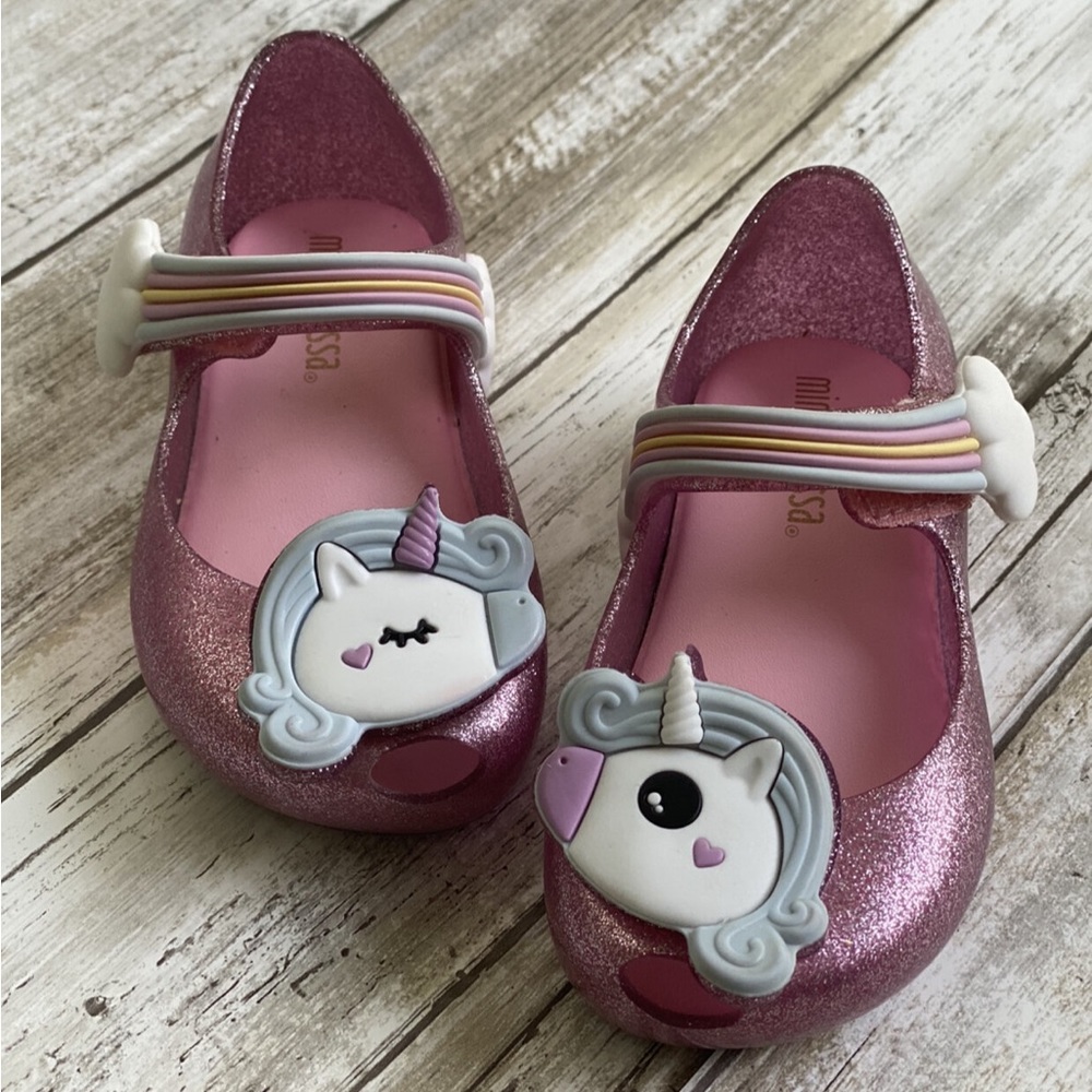 New Mini Melissa Pink Glitter Rainbow Unicorn Maryjanes